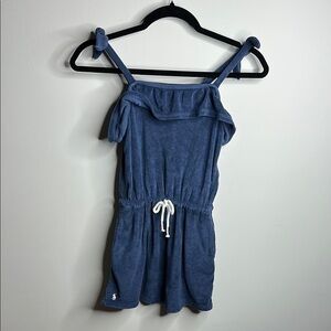 Blue Terry Cloth Romper with Drawstring